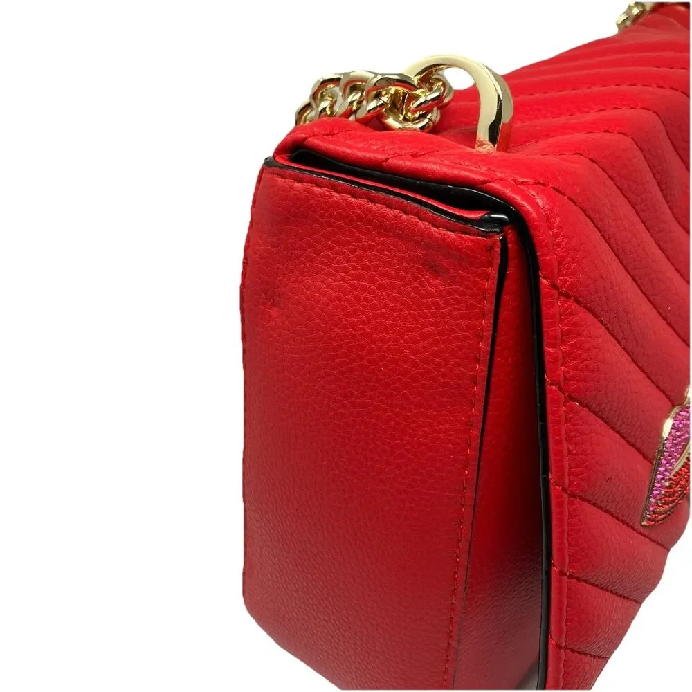 Victoria Secret Red Quilted Gold Chain Rhinestone Bond Street Crossbody Bag‎